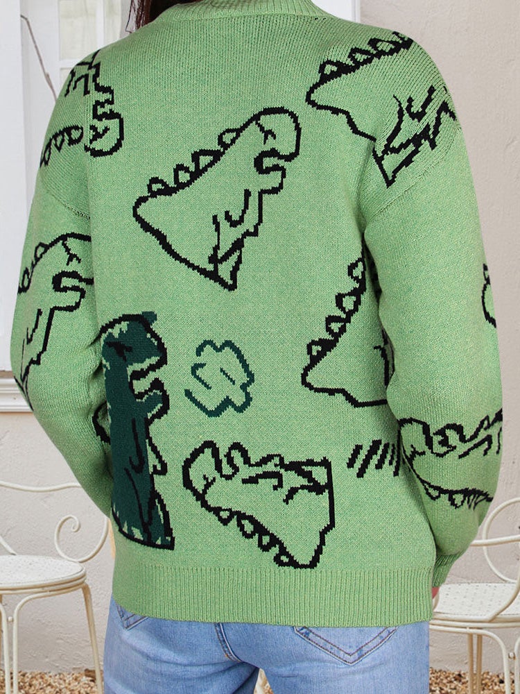 Women's Sweaters Cartoon Dinosaur Round Neck Long Sleeve Sweater - Cardigans & Sweaters - Instastyled | Online Fashion Free Shipping Clothing, Dresses, Tops, Shoes - 21/12/2021 - 40-50 - Cardigans & Sweaters