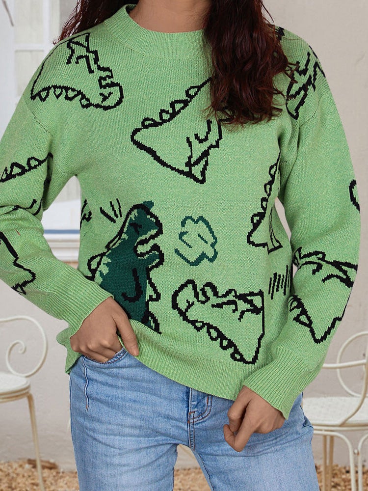 Women's Sweaters Cartoon Dinosaur Round Neck Long Sleeve Sweater - Cardigans & Sweaters - Instastyled | Online Fashion Free Shipping Clothing, Dresses, Tops, Shoes - 21/12/2021 - 40-50 - Cardigans & Sweaters