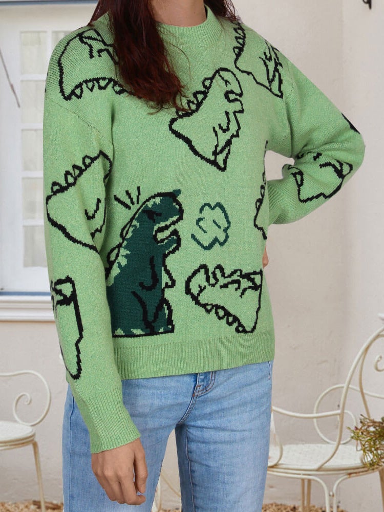 Women's Sweaters Cartoon Dinosaur Round Neck Long Sleeve Sweater - Cardigans & Sweaters - Instastyled | Online Fashion Free Shipping Clothing, Dresses, Tops, Shoes - 21/12/2021 - 40-50 - Cardigans & Sweaters