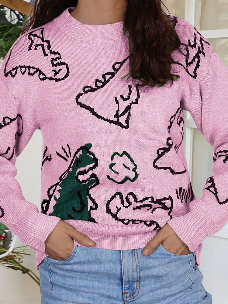 Women's Sweaters Cartoon Dinosaur Round Neck Long Sleeve Sweater - Cardigans & Sweaters - Instastyled | Online Fashion Free Shipping Clothing, Dresses, Tops, Shoes - 21/12/2021 - 40-50 - Cardigans & Sweaters