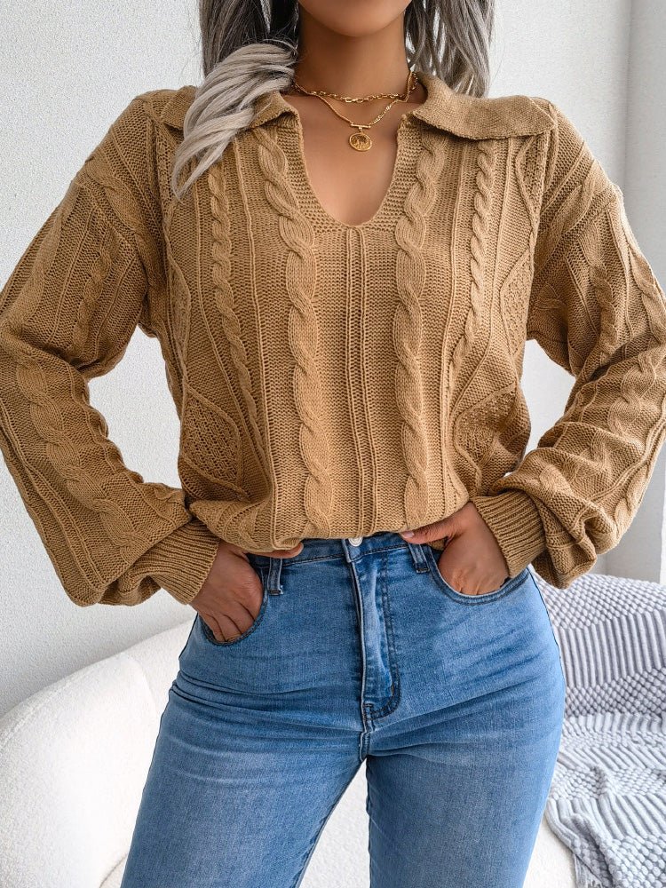 Women's Sweaters Casual Lapel Twist Long Sleeve Knit Sweater - Sweaters - Instastyled | Online Fashion Free Shipping Clothing, Dresses, Tops, Shoes - 12/08/2022 - Cardigans & Sweaters - Color_Blue