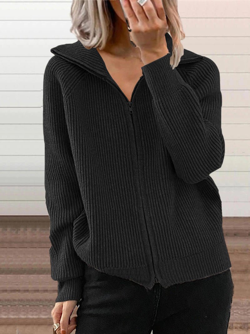 Women's Sweaters Casual Lapel Zip Long Sleeve Sweater - Sweaters - Instastyled | Online Fashion Free Shipping Clothing, Dresses, Tops, Shoes - 23/09/2022 - 30-40 - color-black