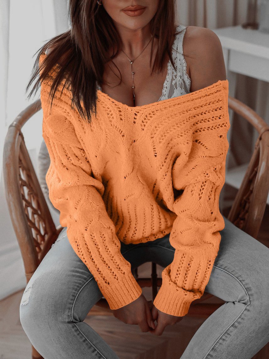 Women's Sweaters Casual V-Neck Off-The-Shoulder Knitted Sweater - Cardigans & Sweaters - INS | Online Fashion Free Shipping Clothing, Dresses, Tops, Shoes - 09/09/2021 - 30-40 - Cardigans & Sweaters