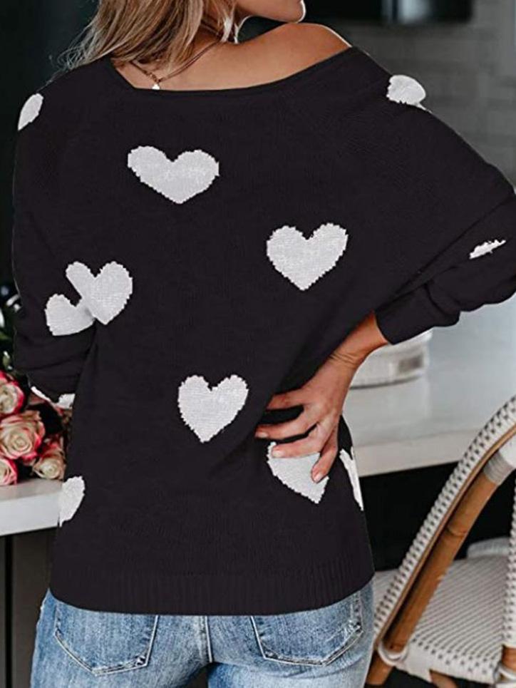 Women's Sweaters Commuter OL Love Printed V-Neck Knit Sweater - Cardigans & Sweaters - INS | Online Fashion Free Shipping Clothing, Dresses, Tops, Shoes - 09/08/2021 - 30-40 - Cardigans & Sweaters