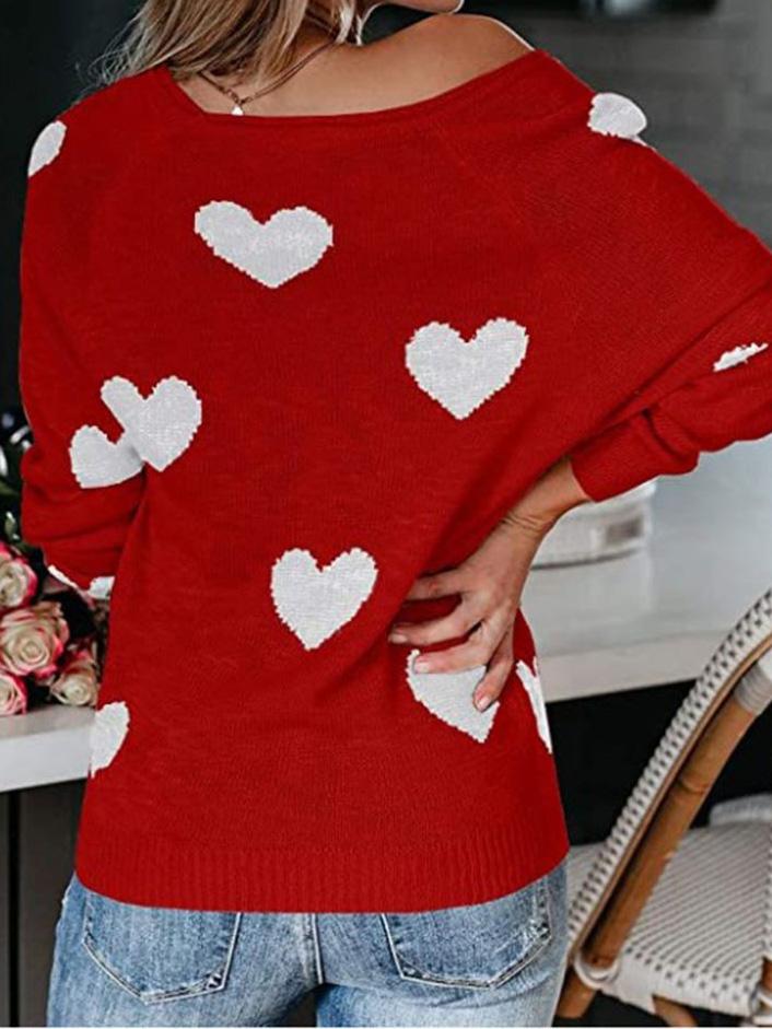 Women's Sweaters Commuter OL Love Printed V-Neck Knit Sweater - Cardigans & Sweaters - INS | Online Fashion Free Shipping Clothing, Dresses, Tops, Shoes - 09/08/2021 - 30-40 - Cardigans & Sweaters