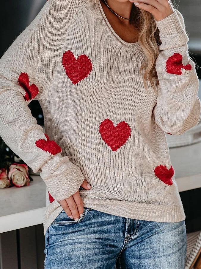 Women's Sweaters Commuter OL Love Printed V-Neck Knit Sweater - Cardigans & Sweaters - INS | Online Fashion Free Shipping Clothing, Dresses, Tops, Shoes - 09/08/2021 - 30-40 - Cardigans & Sweaters