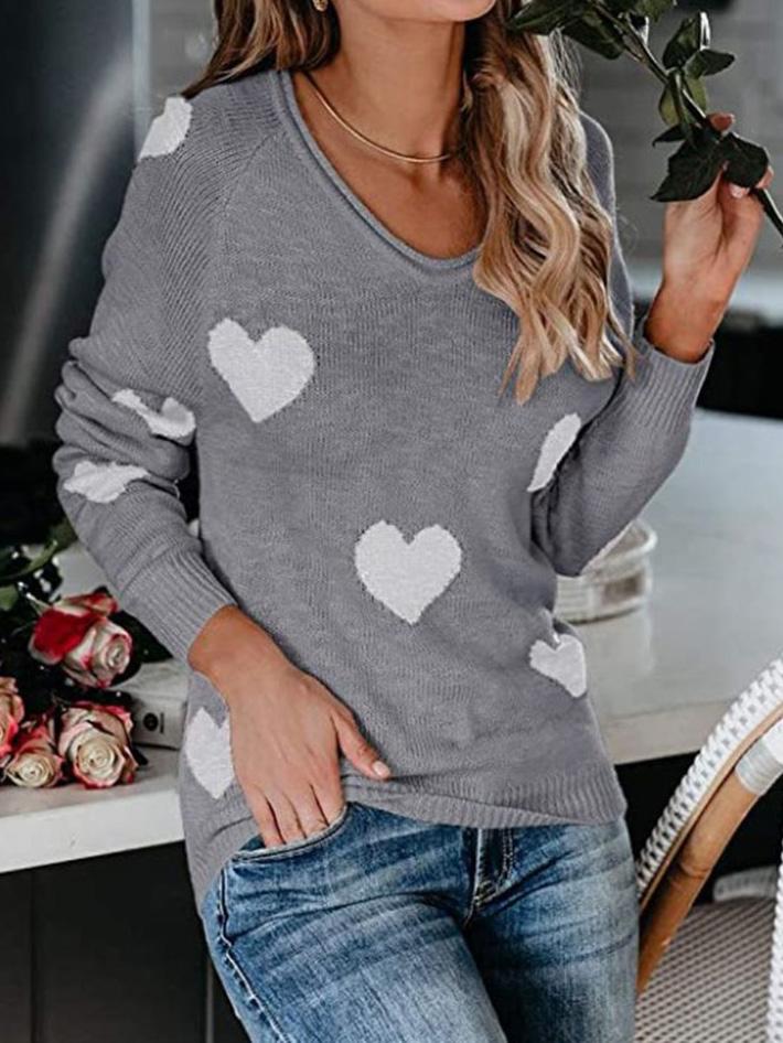 Women's Sweaters Commuter OL Love Printed V-Neck Knit Sweater - Cardigans & Sweaters - INS | Online Fashion Free Shipping Clothing, Dresses, Tops, Shoes - 09/08/2021 - 30-40 - Cardigans & Sweaters