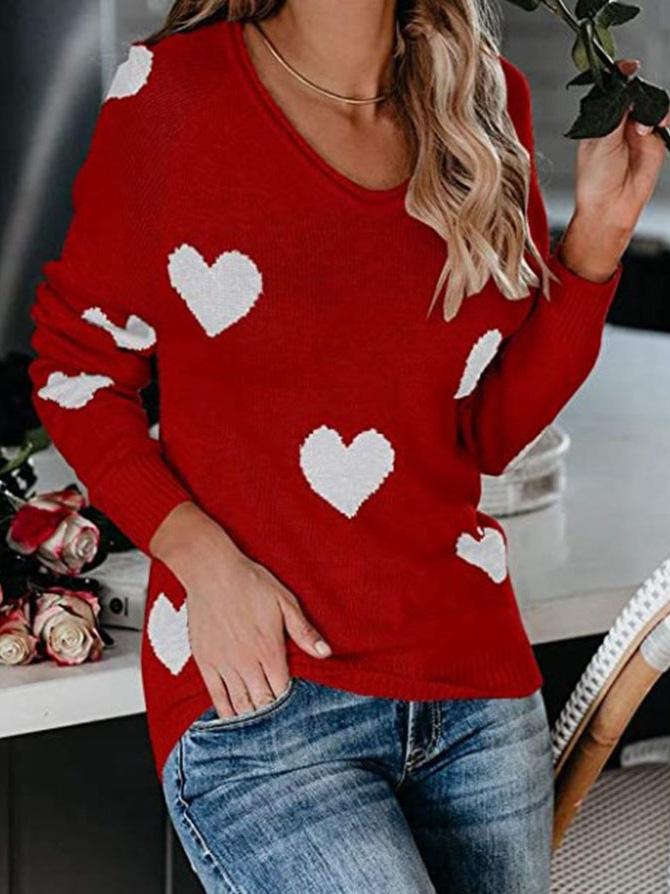 Women's Sweaters Commuter OL Love Printed V-Neck Knit Sweater - Cardigans & Sweaters - INS | Online Fashion Free Shipping Clothing, Dresses, Tops, Shoes - 09/08/2021 - 30-40 - Cardigans & Sweaters