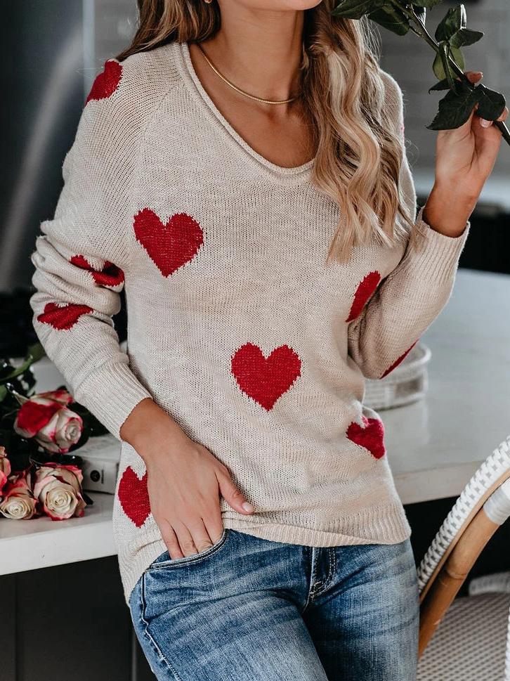 Women's Sweaters Commuter OL Love Printed V-Neck Knit Sweater - Cardigans & Sweaters - INS | Online Fashion Free Shipping Clothing, Dresses, Tops, Shoes - 09/08/2021 - 30-40 - Cardigans & Sweaters