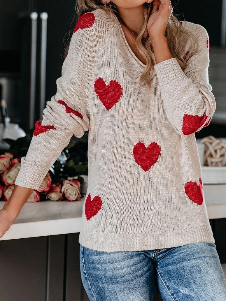 Women's Sweaters Commuter OL Love Printed V-Neck Knit Sweater - Cardigans & Sweaters - INS | Online Fashion Free Shipping Clothing, Dresses, Tops, Shoes - 09/08/2021 - 30-40 - Cardigans & Sweaters