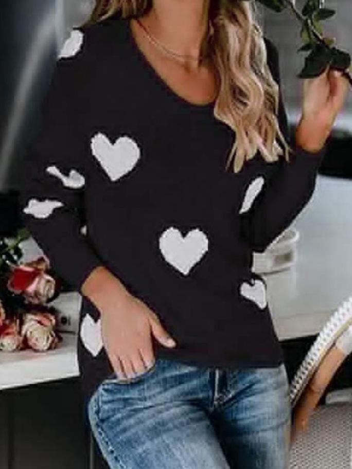 Women's Sweaters Commuter OL Love Printed V-Neck Knit Sweater - Cardigans & Sweaters - INS | Online Fashion Free Shipping Clothing, Dresses, Tops, Shoes - 09/08/2021 - 30-40 - Cardigans & Sweaters