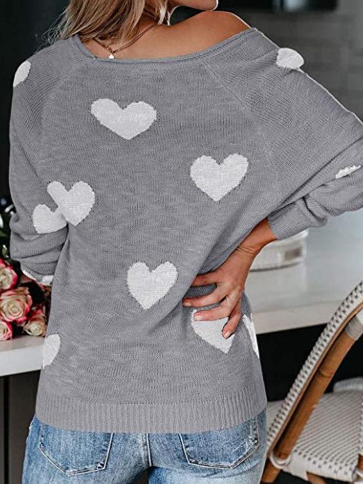 Women's Sweaters Commuter OL Love Printed V-Neck Knit Sweater - Cardigans & Sweaters - INS | Online Fashion Free Shipping Clothing, Dresses, Tops, Shoes - 09/08/2021 - 30-40 - Cardigans & Sweaters