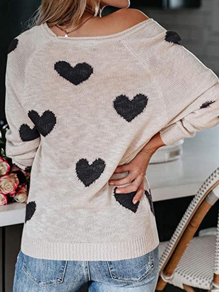 Women's Sweaters Commuter OL Love Printed V-Neck Knit Sweater - Cardigans & Sweaters - INS | Online Fashion Free Shipping Clothing, Dresses, Tops, Shoes - 09/08/2021 - 30-40 - Cardigans & Sweaters