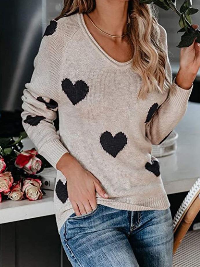 Women's Sweaters Commuter OL Love Printed V-Neck Knit Sweater - Cardigans & Sweaters - INS | Online Fashion Free Shipping Clothing, Dresses, Tops, Shoes - 09/08/2021 - 30-40 - Cardigans & Sweaters