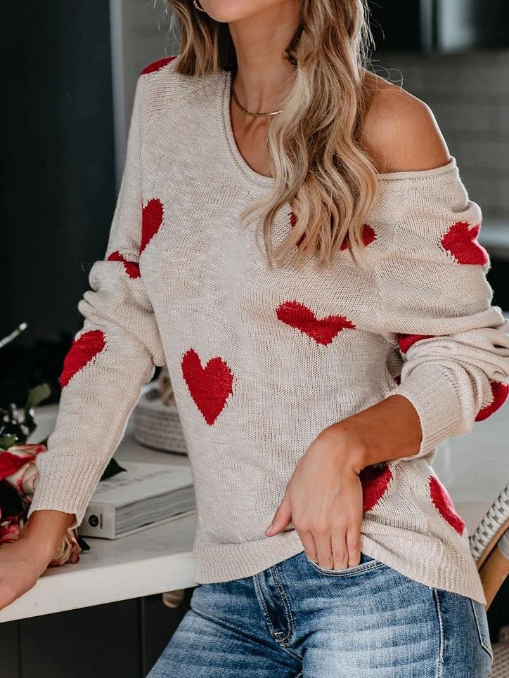 Women's Sweaters Commuter OL Love Printed V-Neck Knit Sweater - Cardigans & Sweaters - INS | Online Fashion Free Shipping Clothing, Dresses, Tops, Shoes - 09/08/2021 - 30-40 - Cardigans & Sweaters