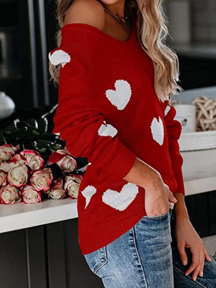 Women's Sweaters Commuter OL Love Printed V-Neck Knit Sweater - Cardigans & Sweaters - INS | Online Fashion Free Shipping Clothing, Dresses, Tops, Shoes - 09/08/2021 - 30-40 - Cardigans & Sweaters