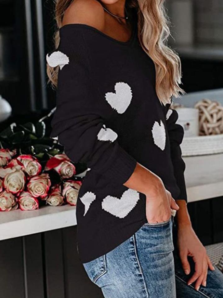 Women's Sweaters Commuter OL Love Printed V-Neck Knit Sweater - Cardigans & Sweaters - INS | Online Fashion Free Shipping Clothing, Dresses, Tops, Shoes - 09/08/2021 - 30-40 - Cardigans & Sweaters