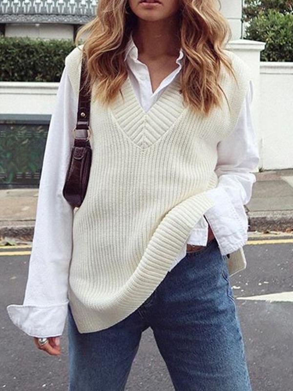 Women's Sweaters Commuter V-Neck Split Knit Sweater Vest - Cardigans & Sweaters - Instastyled | Online Fashion Free Shipping Clothing, Dresses, Tops, Shoes - 02/12/2021 - 30-40 - Cardigans & Sweaters