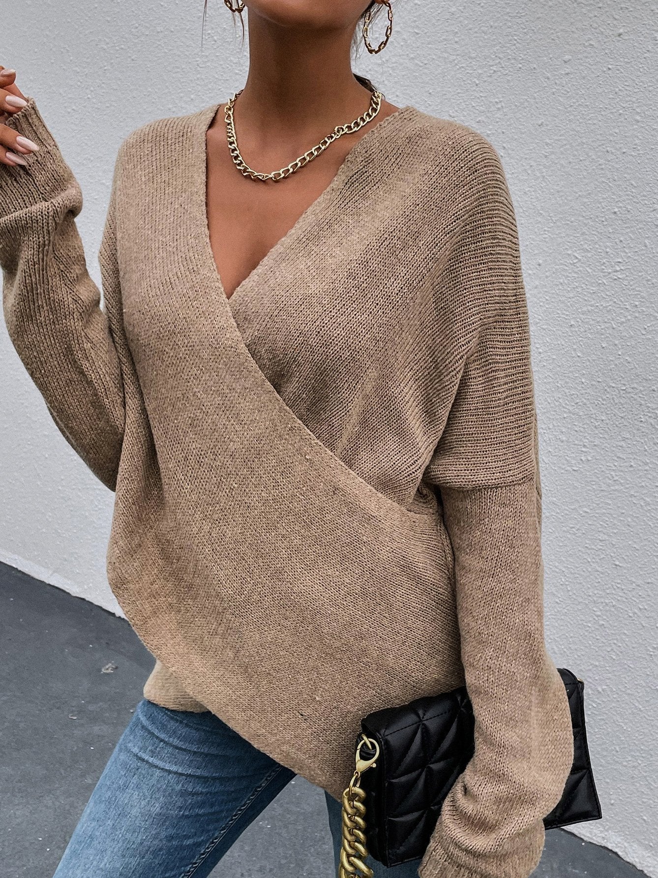 Women's Sweaters Cross V-Neck Long Sleeve Knitted Sweater - Cardigans & Sweaters - INS | Online Fashion Free Shipping Clothing, Dresses, Tops, Shoes - 07/09/2021 - 20-30 - Cardigans & Sweaters