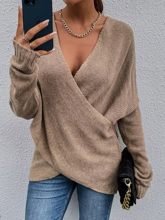 Women's Sweaters Cross V-Neck Long Sleeve Knitted Sweater - Cardigans & Sweaters - INS | Online Fashion Free Shipping Clothing, Dresses, Tops, Shoes - 07/09/2021 - 20-30 - Cardigans & Sweaters