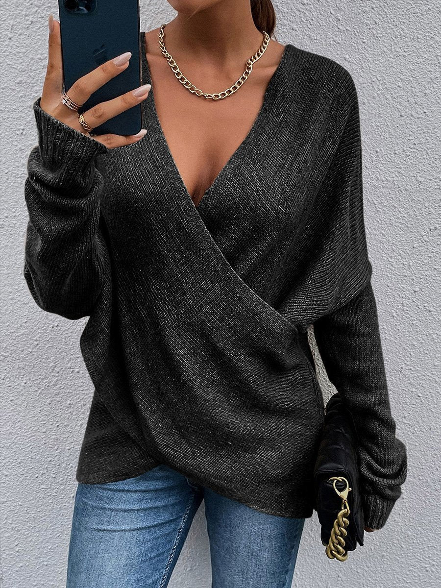 Women's Sweaters Cross V-Neck Long Sleeve Knitted Sweater - Cardigans & Sweaters - INS | Online Fashion Free Shipping Clothing, Dresses, Tops, Shoes - 07/09/2021 - 20-30 - Cardigans & Sweaters