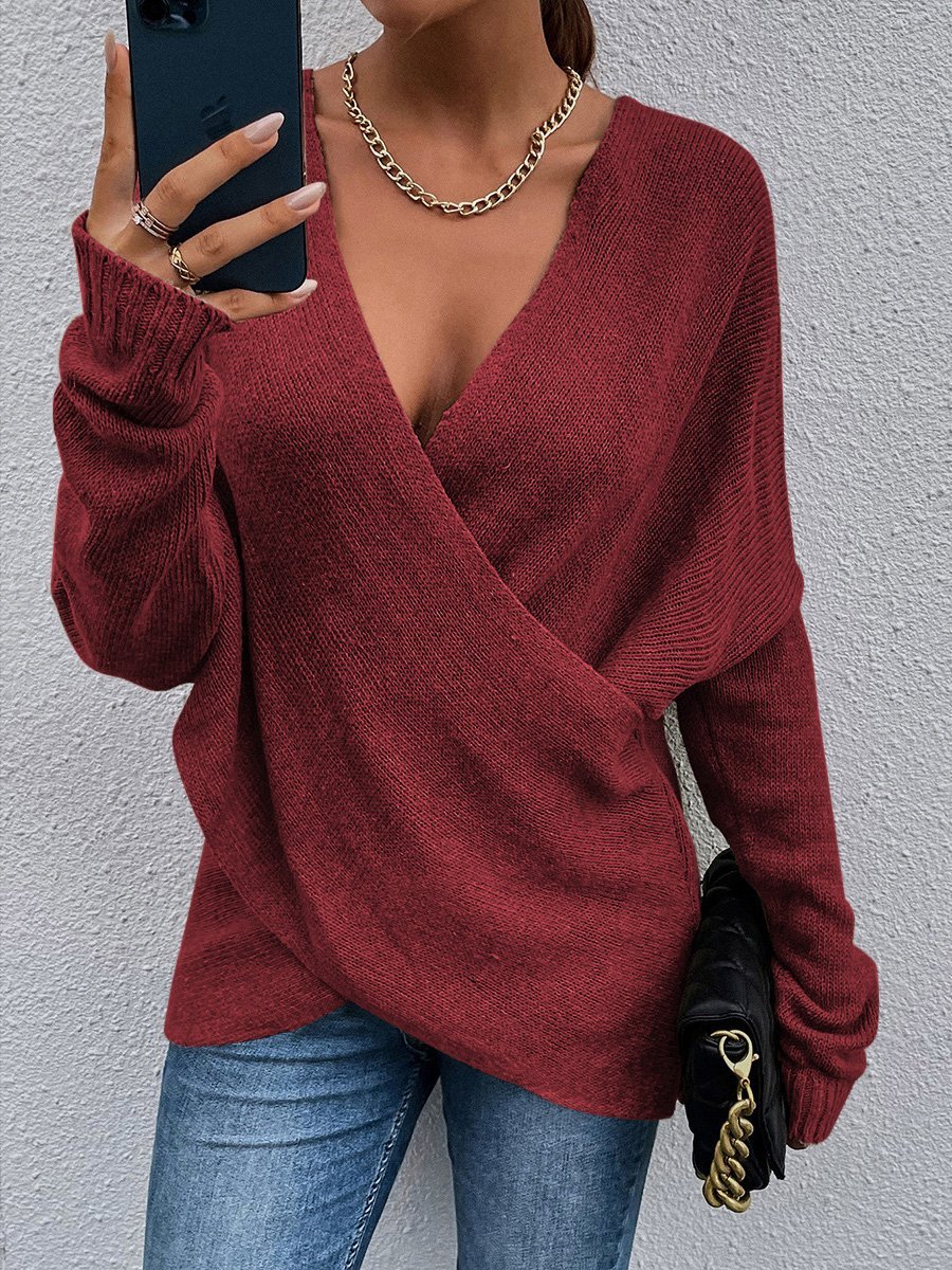 Women's Sweaters Cross V-Neck Long Sleeve Knitted Sweater - Cardigans & Sweaters - INS | Online Fashion Free Shipping Clothing, Dresses, Tops, Shoes - 07/09/2021 - 20-30 - Cardigans & Sweaters