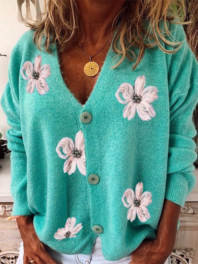 Women's Sweaters Embroidered V-Neck Long Sleeve Cardigan Sweater - Cardigans & Sweaters - INS | Online Fashion Free Shipping Clothing, Dresses, Tops, Shoes - 18/09/2021 - 40-50 - Cardigans & Sweaters