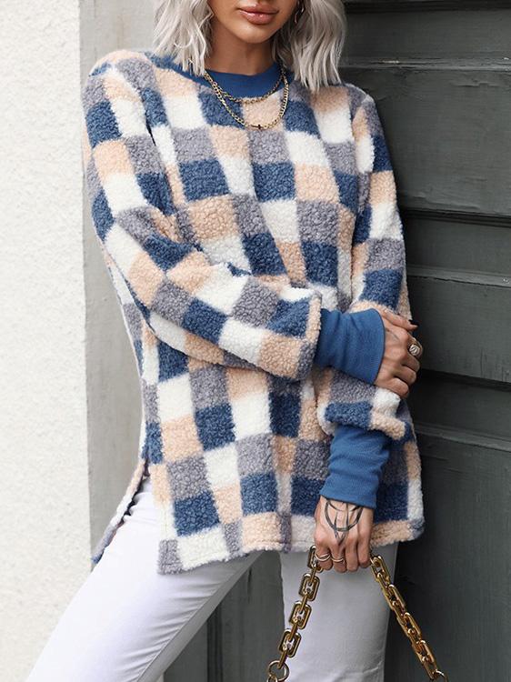 Women's Sweaters Fashion Plaid Half High Neck Long Sleeve Split Sweater - Cardigans & Sweaters - Instastyled | Online Fashion Free Shipping Clothing, Dresses, Tops, Shoes - 06/12/2021 - 30-40 - Cardigans & Sweaters