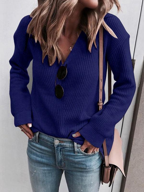 Women's Sweaters Fashion Simple V-Neck Knitted Sweater - Sweaters - INS | Online Fashion Free Shipping Clothing, Dresses, Tops, Shoes - 13/08/2021 - 20-30 - color-black