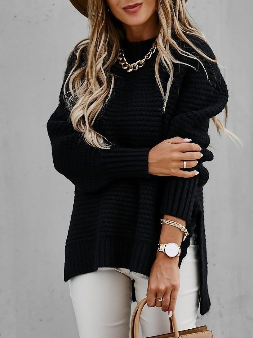 Women's Sweaters Half Turtleneck Solid Split Sweater - Cardigans & Sweaters - INS | Online Fashion Free Shipping Clothing, Dresses, Tops, Shoes - 11/11/2021 - 30-40 - Cardigans & Sweaters