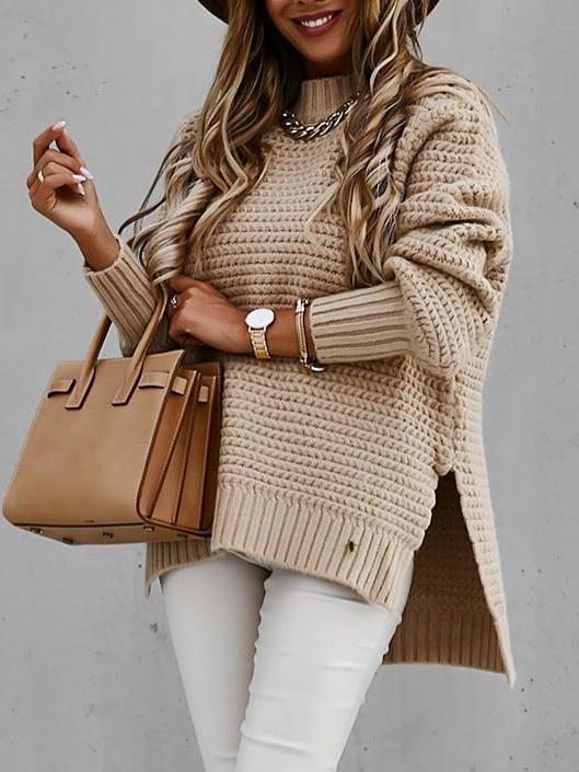 Women's Sweaters Half Turtleneck Solid Split Sweater - Cardigans & Sweaters - INS | Online Fashion Free Shipping Clothing, Dresses, Tops, Shoes - 11/11/2021 - 30-40 - Cardigans & Sweaters