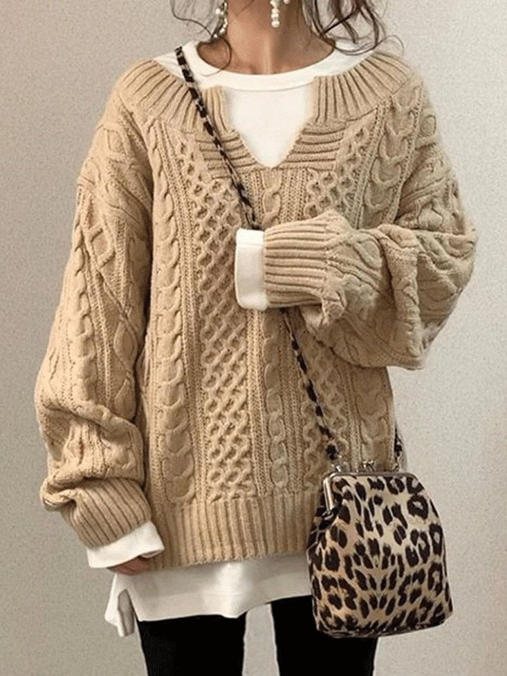 Women's Sweaters Hemp Pattern Casual Knitted Sweater - Cardigans & Sweaters - INS | Online Fashion Free Shipping Clothing, Dresses, Tops, Shoes - 28/09/2021 - 30-40 - Cardigans & Sweaters