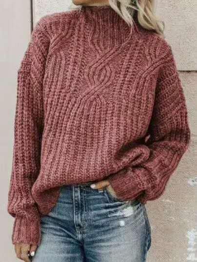 Women's Sweaters High Collar Long Sleeve Twist Knit Sweater - Cardigans & Sweaters - INS | Online Fashion Free Shipping Clothing, Dresses, Tops, Shoes - 05/11/2021 - 20-30 - Cardigans & Sweaters