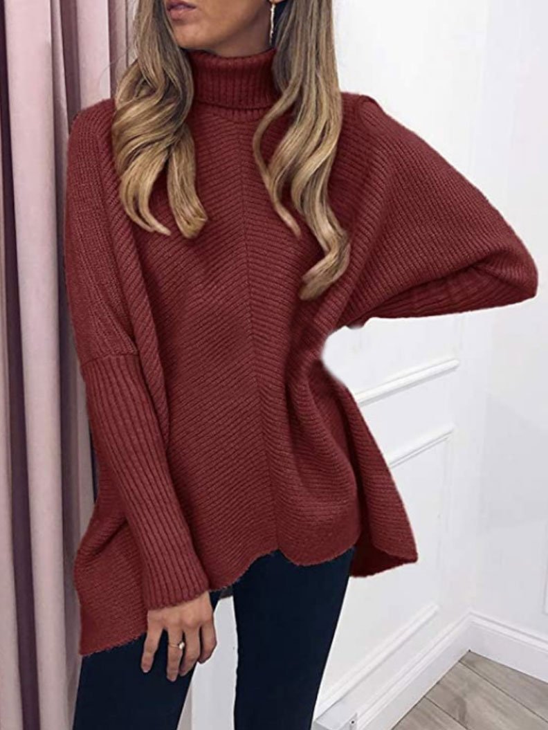 Women's Sweaters High Collar Pullover Long Sleeve Irregular Sweater - Cardigans & Sweaters - INS | Online Fashion Free Shipping Clothing, Dresses, Tops, Shoes - 08/11/2021 - 40-50 - Cardigans & Sweaters