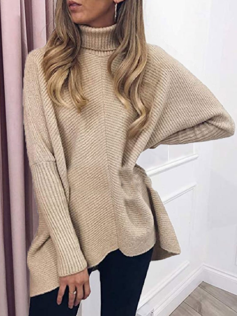 Women's Sweaters High Collar Pullover Long Sleeve Irregular Sweater - Cardigans & Sweaters - INS | Online Fashion Free Shipping Clothing, Dresses, Tops, Shoes - 08/11/2021 - 40-50 - Cardigans & Sweaters