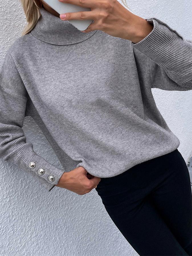 Women's Sweaters High Head Button Solid Long Sleeve Sweater - Cardigans & Sweaters - INS | Online Fashion Free Shipping Clothing, Dresses, Tops, Shoes - 20-30 - 26/10/2021 - Cardigans & Sweaters