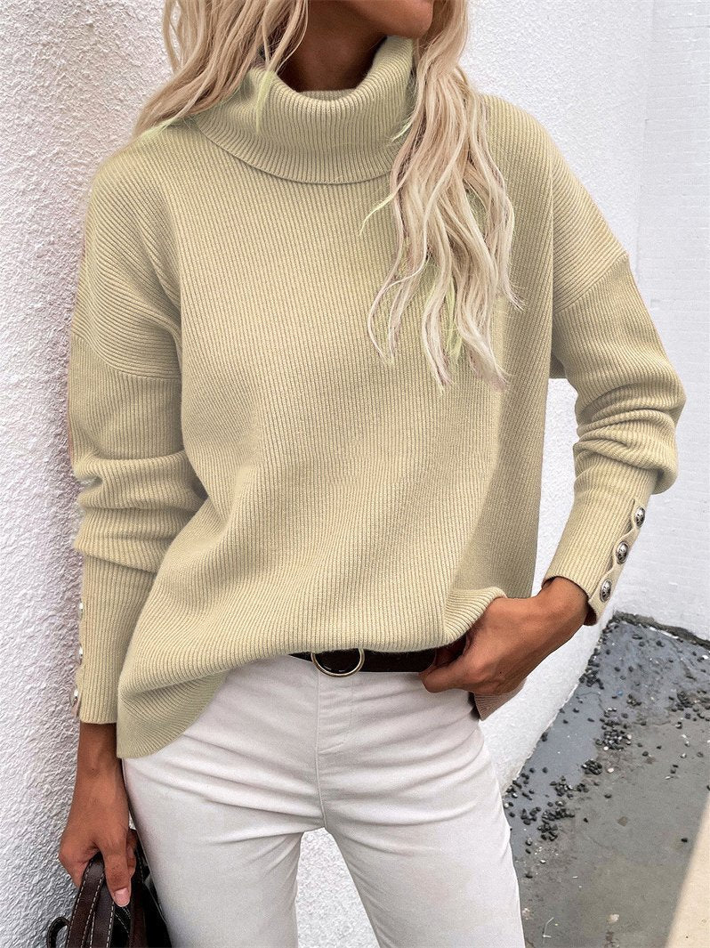 Women's Sweaters High Head Button Solid Long Sleeve Sweater - Cardigans & Sweaters - INS | Online Fashion Free Shipping Clothing, Dresses, Tops, Shoes - 20-30 - 26/10/2021 - Cardigans & Sweaters