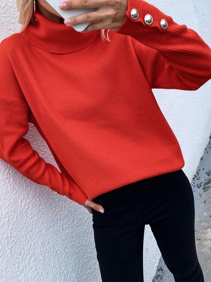 Women's Sweaters High Head Button Solid Long Sleeve Sweater - Cardigans & Sweaters - INS | Online Fashion Free Shipping Clothing, Dresses, Tops, Shoes - 20-30 - 26/10/2021 - Cardigans & Sweaters