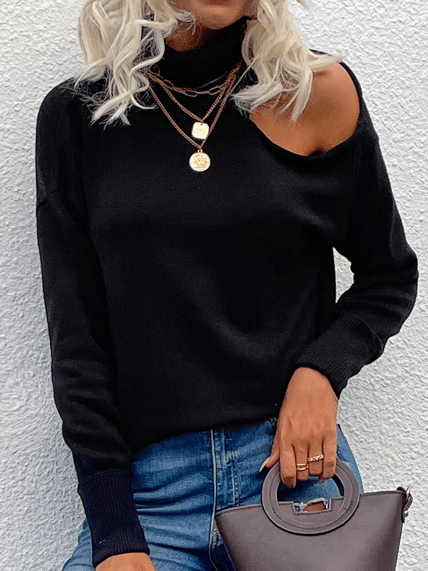 Women's Sweaters High Neck Strapless Long Sleeve Sweater - Cardigans & Sweaters - Instastyled | Online Fashion Free Shipping Clothing, Dresses, Tops, Shoes - 21/12/2021 - 40-50 - Cardigans & Sweaters