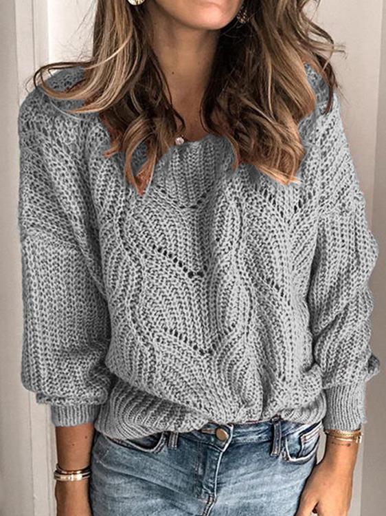 Women's Sweaters Hollow Solid Pullover Long Sleeve Sweater - Cardigans & Sweaters - INS | Online Fashion Free Shipping Clothing, Dresses, Tops, Shoes - 03/11/2021 - 20-30 - Cardigans & Sweaters