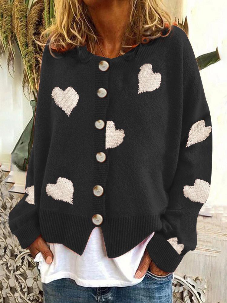 Women's Sweaters Knit Single-Breasted Heart Cardigan Sweater - Cardigans & Sweaters - INS | Online Fashion Free Shipping Clothing, Dresses, Tops, Shoes - 18/09/2021 - 40-50 - Cardigans & Sweaters