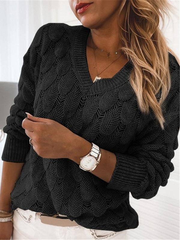 Women's Sweaters Knitted Feather Hollow V-Neck Long Sleeve Sweater - Cardigans & Sweaters - INS | Online Fashion Free Shipping Clothing, Dresses, Tops, Shoes - 06/09/2021 - 30-40 - Cardigans & Sweaters