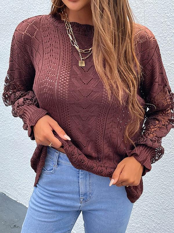 Women's Sweaters Lace Hollow Round Neck Long Sleeve Sweater - Cardigans & Sweaters - Instastyled | Online Fashion Free Shipping Clothing, Dresses, Tops, Shoes - 15/12/2021 - 40-50 - Cardigans & Sweaters