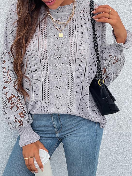 Women's Sweaters Lace Hollow Round Neck Long Sleeve Sweater - Cardigans & Sweaters - Instastyled | Online Fashion Free Shipping Clothing, Dresses, Tops, Shoes - 15/12/2021 - 40-50 - Cardigans & Sweaters