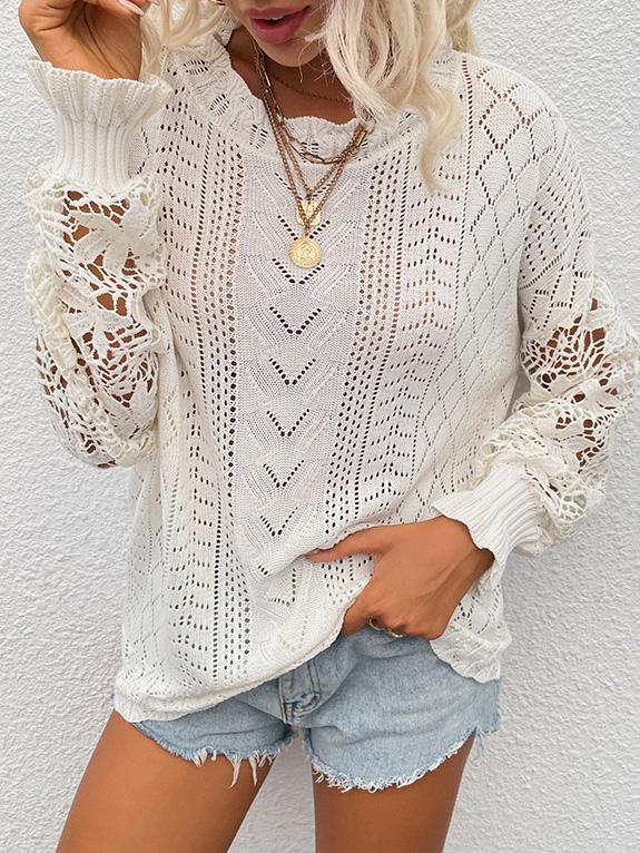 Women's Sweaters Lace Hollow Round Neck Long Sleeve Sweater - Cardigans & Sweaters - Instastyled | Online Fashion Free Shipping Clothing, Dresses, Tops, Shoes - 15/12/2021 - 40-50 - Cardigans & Sweaters