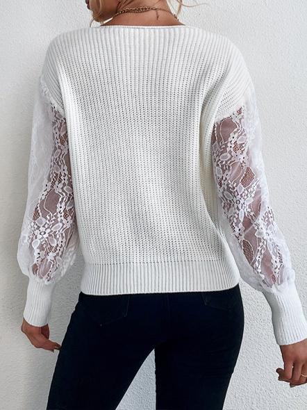 Women's Sweaters Lace Stitching V-Neck Long Sleeve Sweater - Cardigans & Sweaters - INS | Online Fashion Free Shipping Clothing, Dresses, Tops, Shoes - 11/11/2021 - 30-40 - Cardigans & Sweaters