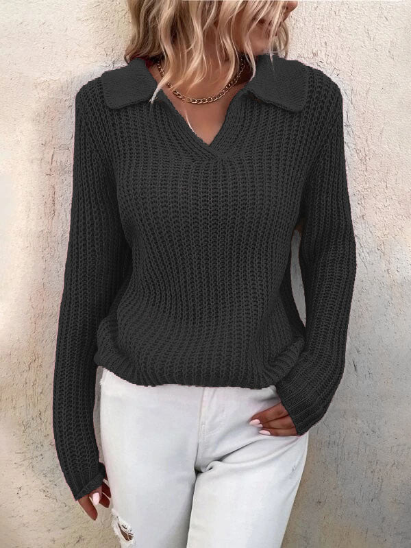 Women's Sweaters Lapel Solid Slim Fit Knit Sweater - Sweaters - Instastyled | Online Fashion Free Shipping Clothing, Dresses, Tops, Shoes - 19/08/2022 - Cardigans & Sweaters - Color_Black