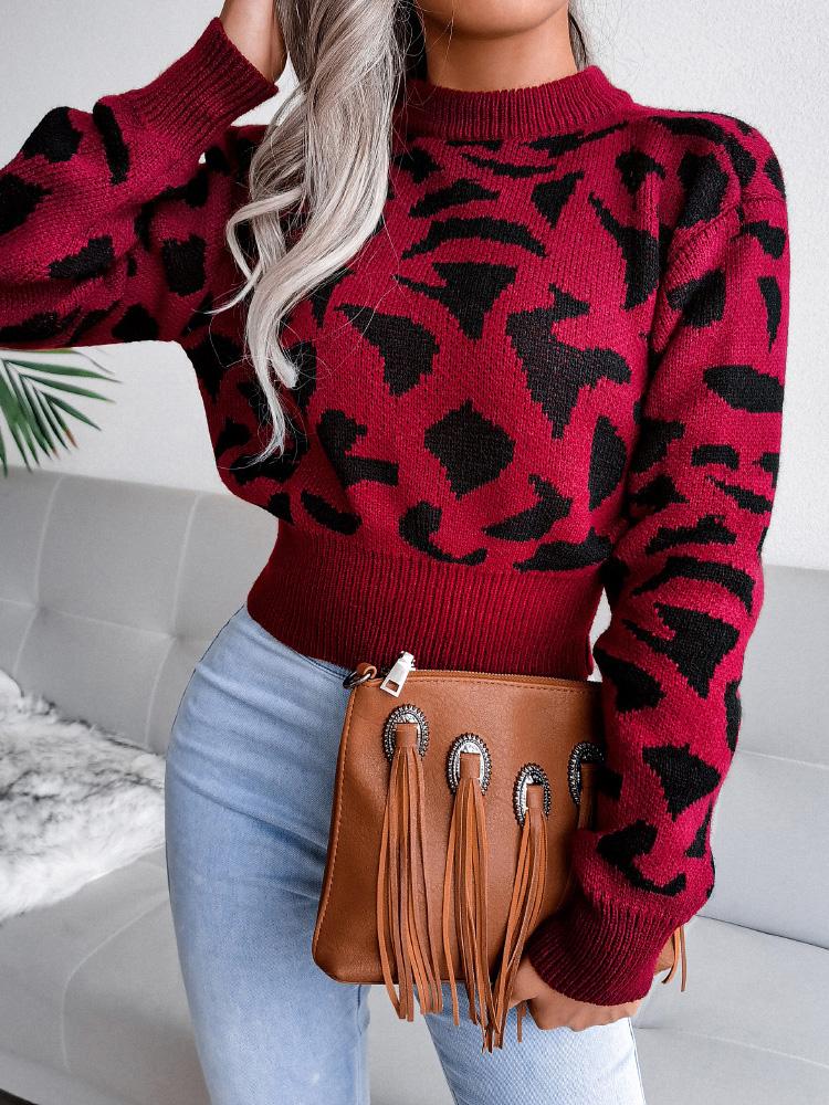 Women's Sweaters Leopard-Print Knitted Cropped Sweater - Cardigans & Sweaters - INS | Online Fashion Free Shipping Clothing, Dresses, Tops, Shoes - 20-30 - 22/09/2021 - Cardigans & Sweaters