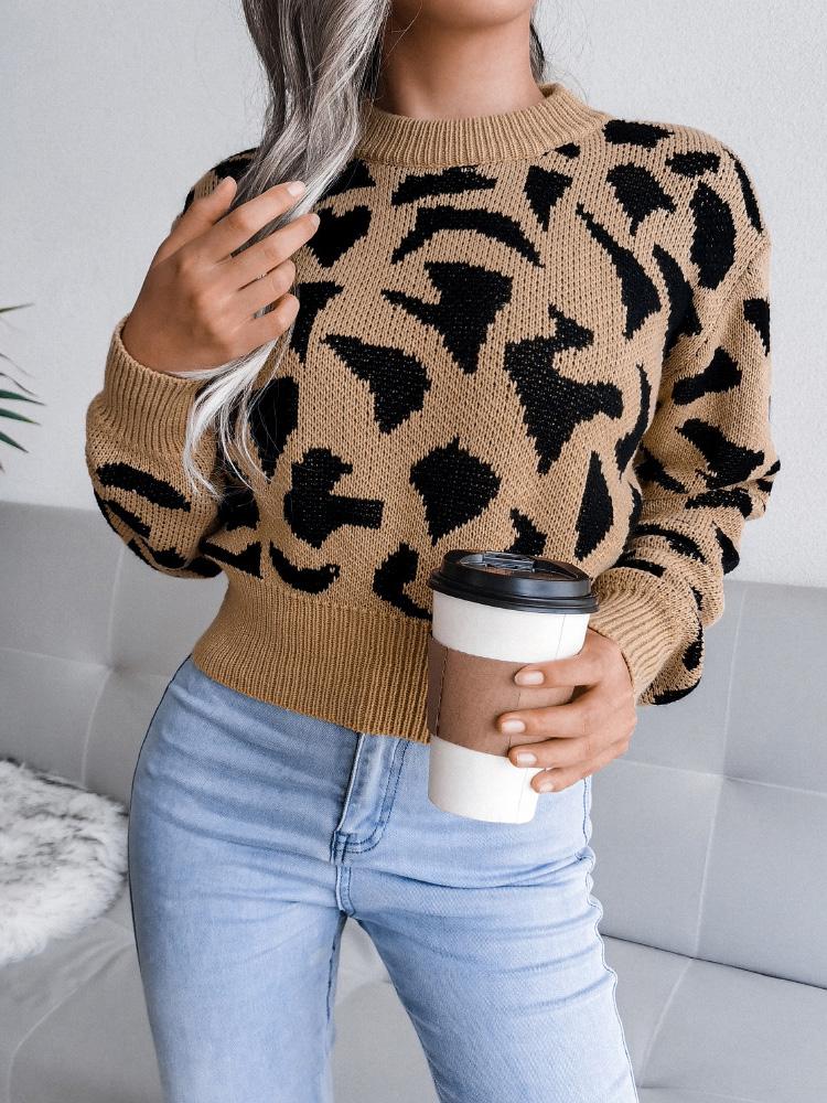 Women's Sweaters Leopard-Print Knitted Cropped Sweater - Cardigans & Sweaters - INS | Online Fashion Free Shipping Clothing, Dresses, Tops, Shoes - 20-30 - 22/09/2021 - Cardigans & Sweaters