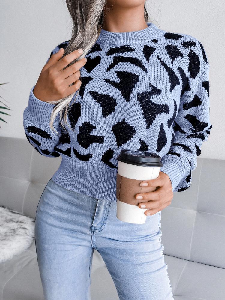 Women's Sweaters Leopard-Print Knitted Cropped Sweater - Cardigans & Sweaters - INS | Online Fashion Free Shipping Clothing, Dresses, Tops, Shoes - 20-30 - 22/09/2021 - Cardigans & Sweaters